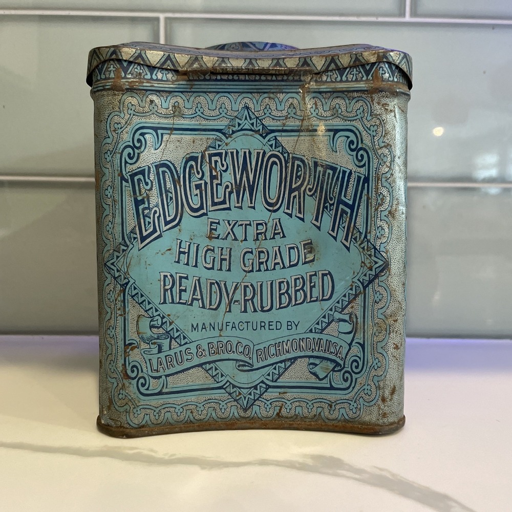 Antique Edgeworth Extra High Grade Ready-Rubbed Tobacco Tin Blue Larus & Bro Co